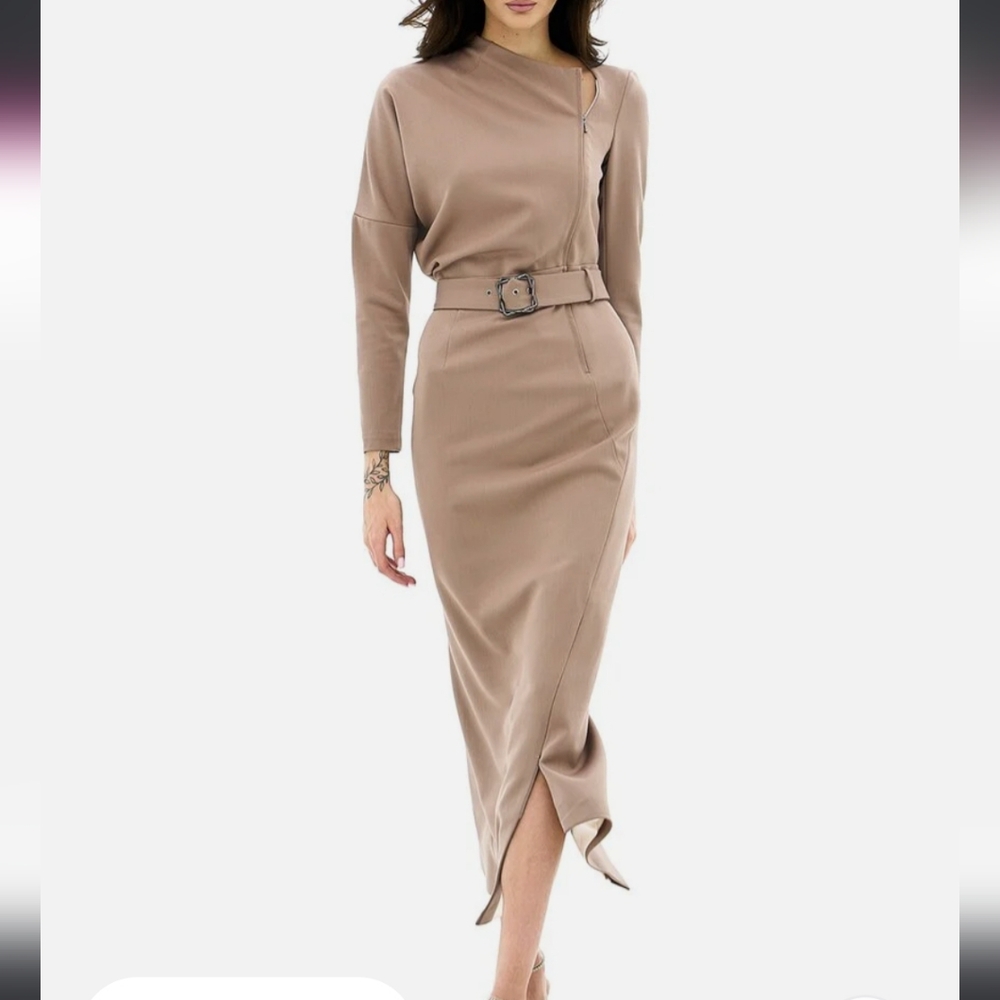 BGL Women's Size 2 Beige Wool-Blend Midi Dress New with Tags